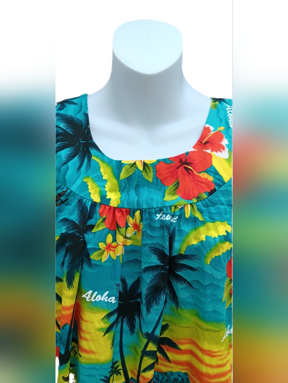 Hawaiian Muu Muu Dress Round Neck Tulip Sleeve Size M - Picture 3 of 5